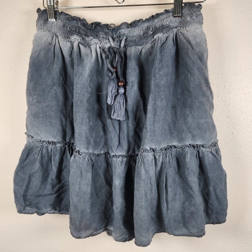 Pilcro Anthropologie Skirt Womens Navy Mini Ruffle Edge Tiered Pockets Ombre S
